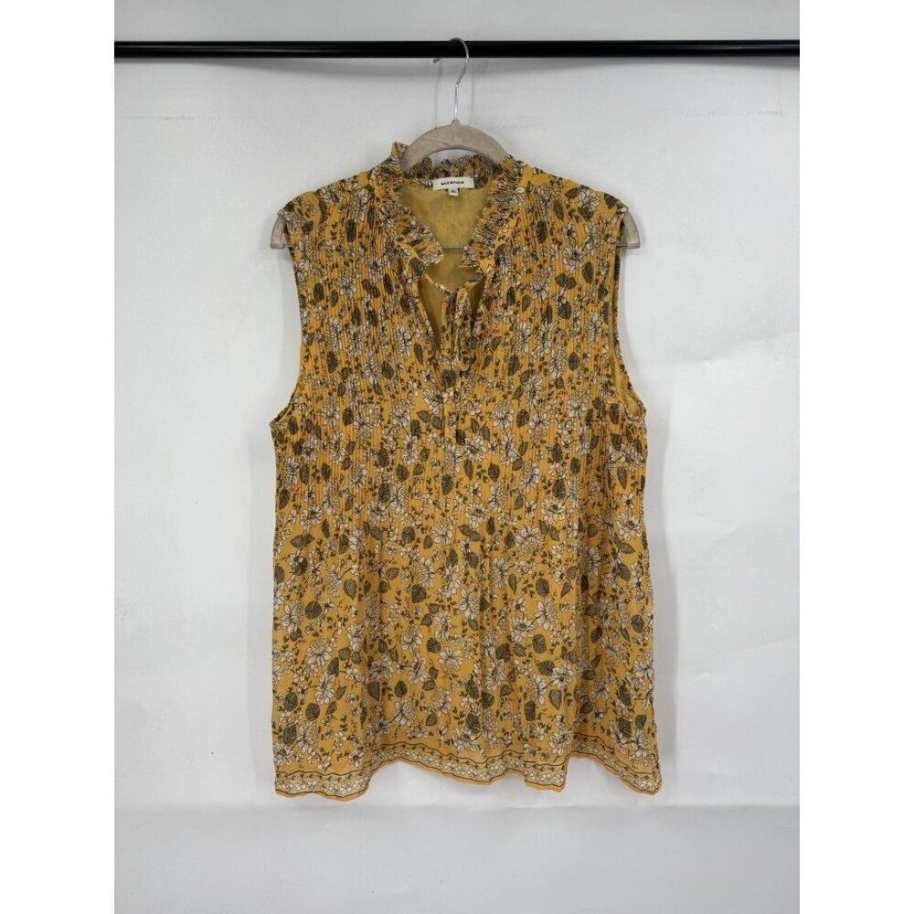 Max Studio Floral Peasant Blouse Women 2XL Yellow Bohemian Prairie Preppy Bright